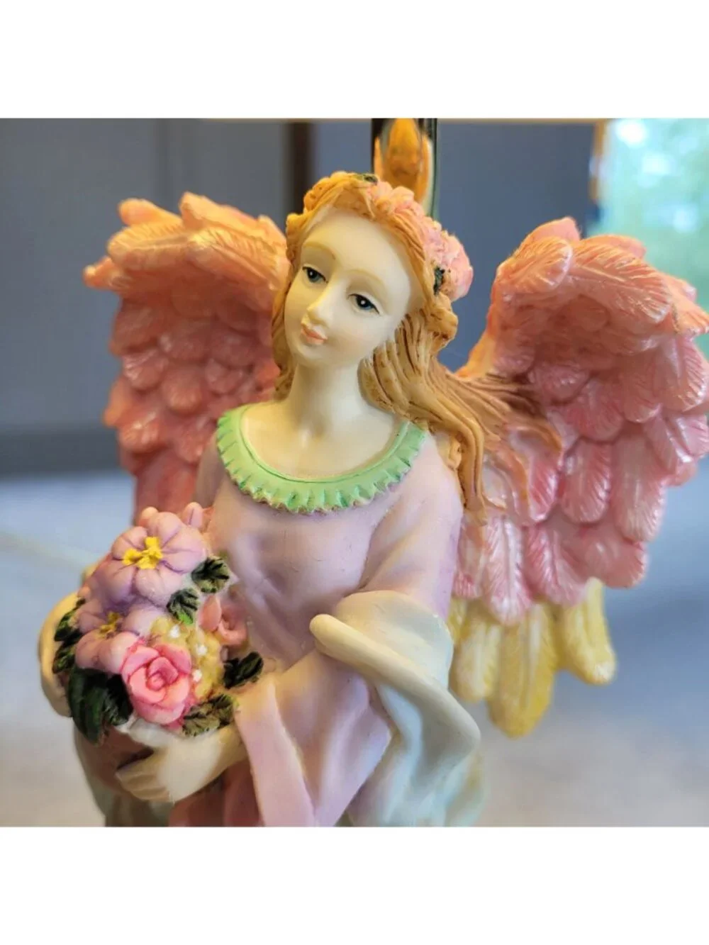 Vintage Indian Lamp Angel Flowers and Dove Lithophone Resin Plastic